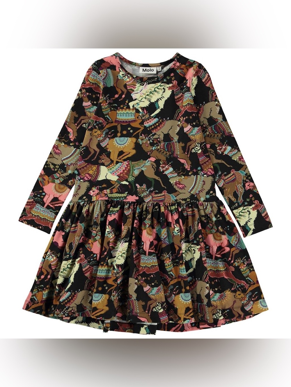 Molo Creola Organic Cotton Llama Joy Long Sleeve Dress Girls Kids Children - Picture 1 of 10